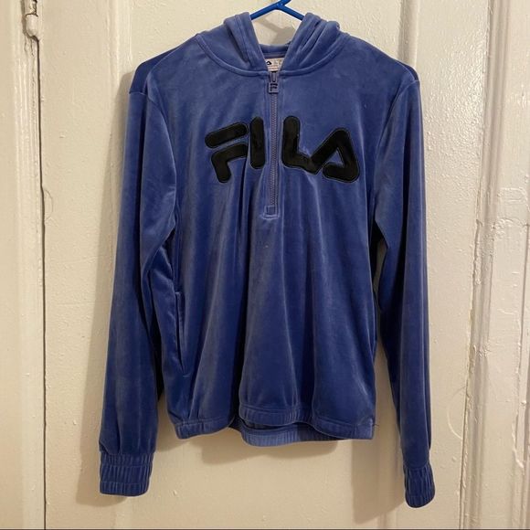 NWOT Fila Soft Velour Quarter Zip Hoodie in Purple-Blue - Picture 8 of 13